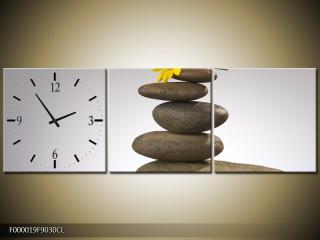 Moderní obraz s hodinami 90x30 cm třídílný, hodiny vlevo