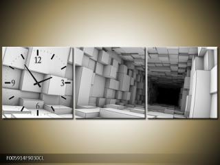 Moderní obraz s hodinami 90x30 cm třídílný, hodiny vlevo