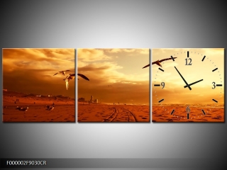 Moderní obraz s hodinami 90x30 cm třídílný, hodiny vpravo  KAF000002F9030CR