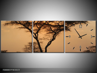 Moderní obraz s hodinami 90x30 cm třídílný, hodiny vpravo  KAF000007F9030CR
