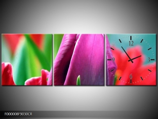 Moderní obraz s hodinami 90x30 cm třídílný, hodiny vpravo  KAF000008F9030CR