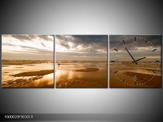 Moderní obraz s hodinami 90x30 cm třídílný, hodiny vpravo  KAF000020F9030CR