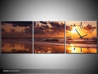 Moderní obraz s hodinami 90x30 cm třídílný, hodiny vpravo  KAF000022F9030CR