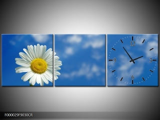 Moderní obraz s hodinami 90x30 cm třídílný, hodiny vpravo  KAF000029F9030CR