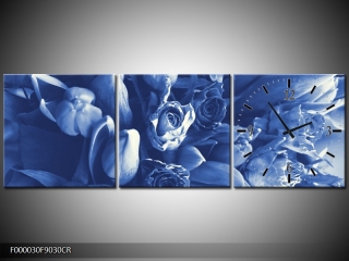 Moderní obraz s hodinami 90x30 cm třídílný, hodiny vpravo  KAF000030F9030CR