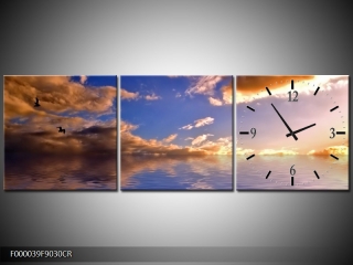 Moderní obraz s hodinami 90x30 cm třídílný, hodiny vpravo  KAF000039F9030CR