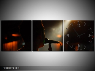 Moderní obraz s hodinami 90x30 cm třídílný, hodiny vpravo  KAF000041F9030CR
